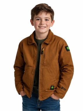 John Deere Canvas Barn Jacket Boys Youth Size M 8 Corduroy Collar Quilted